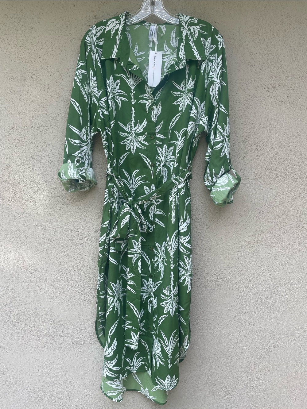 NWT Green & White Floral Button Front Shirt Dress - Size 2X